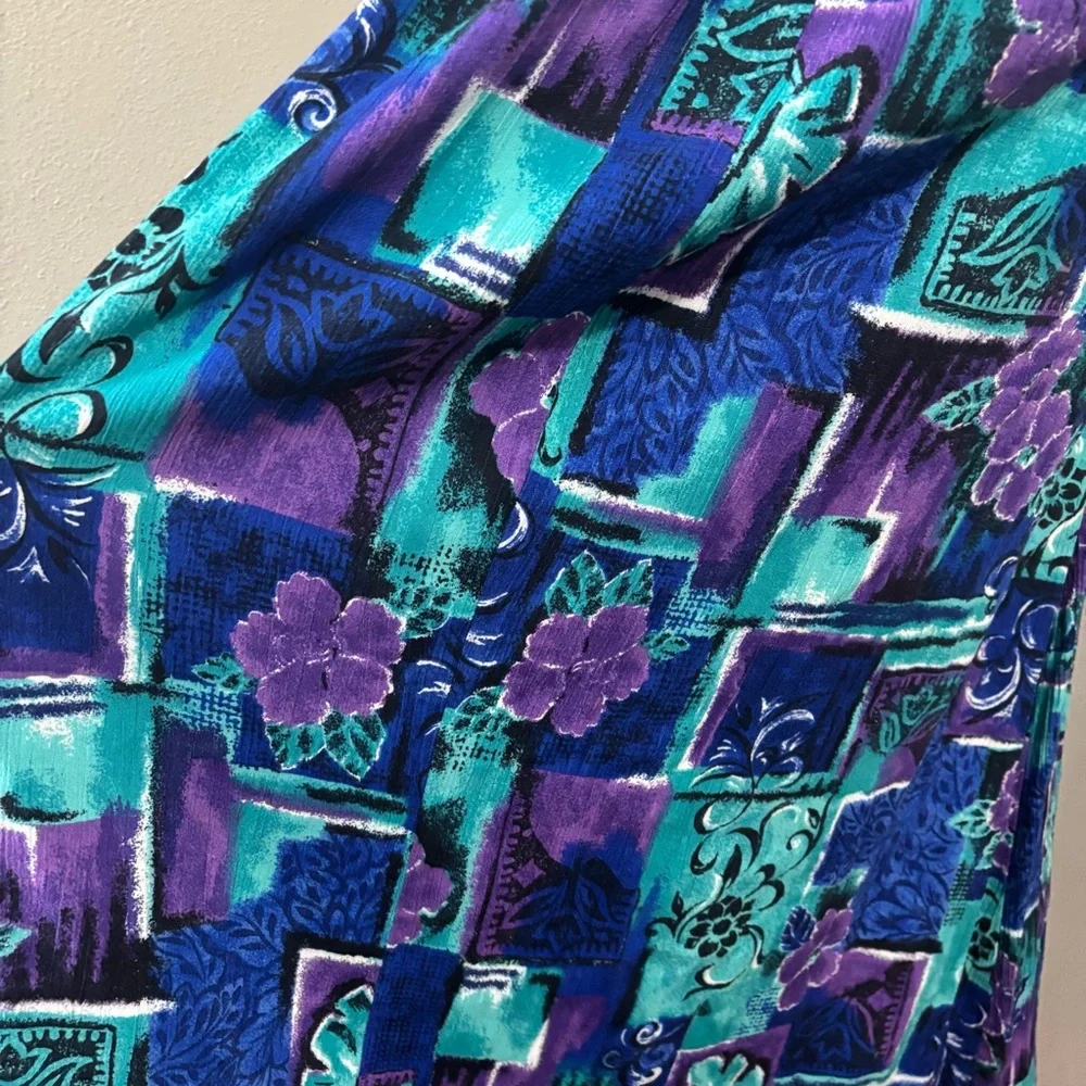80s Vintage Colorful Floral Midi Skirt Size Medium Jessica Scott - Picture 6 of 11